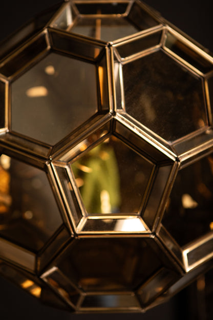 Thyro Antique Brass Glass Amber Ball Lamp 49x49x50cm PTMD - Hanglamp - PTMD - livinglovely.nl