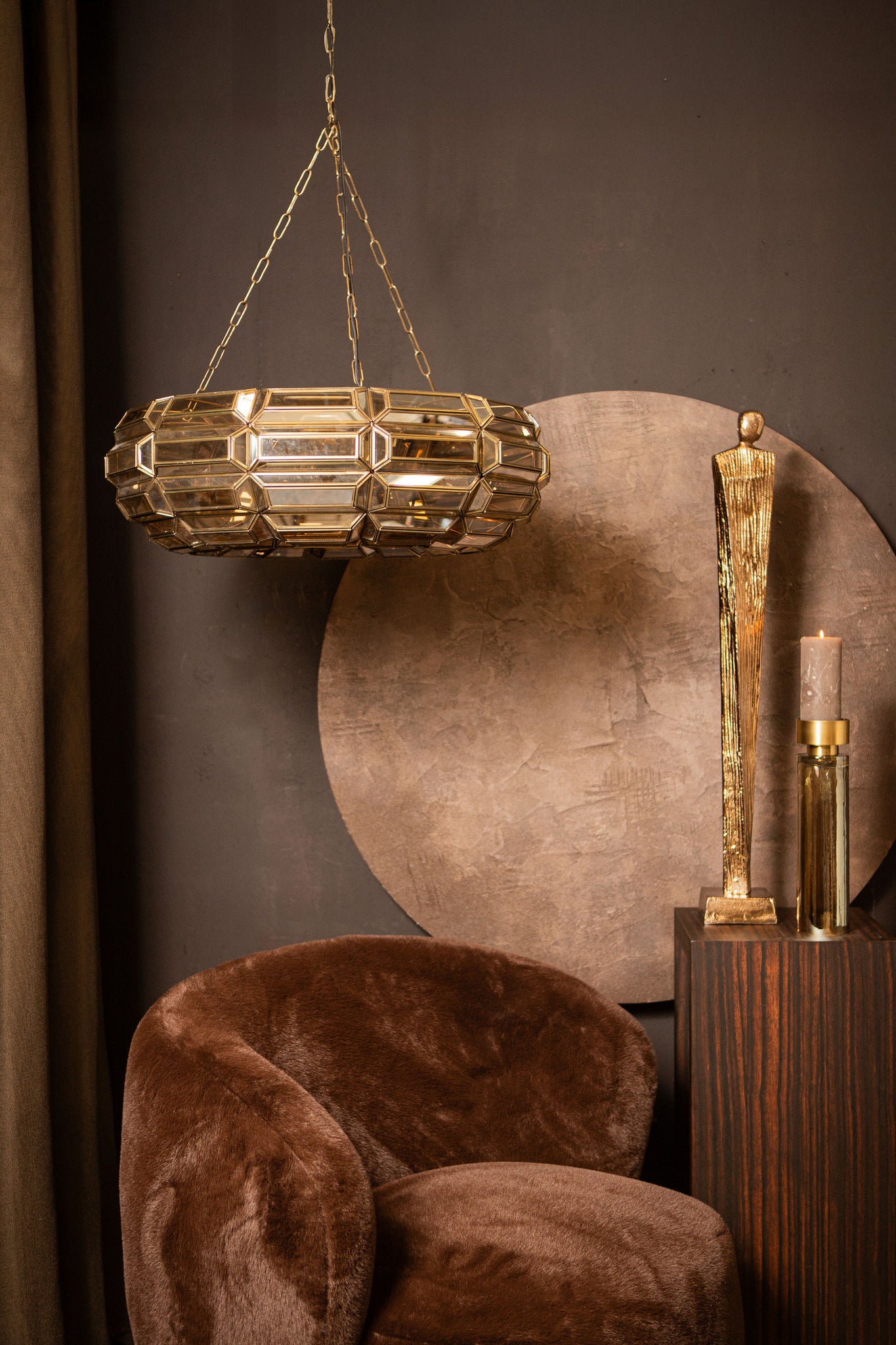 Thyro Antique Brass Glass Amber Donut Lamp - - PTMD - livinglovely.nl