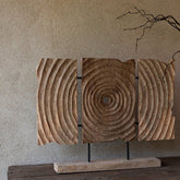 Triptiek Gekerfd Op Voet Mango Hout Naturel - Ornament - J-Line - livinglovely.nl