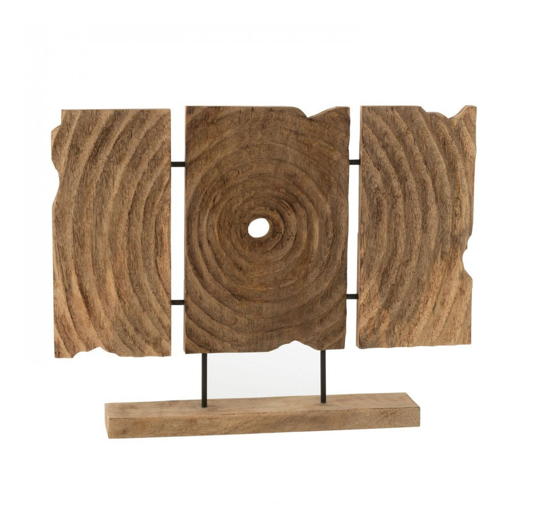 Triptiek Gekerfd Op Voet Mango Hout Naturel - Ornament - J-Line - livinglovely.nl