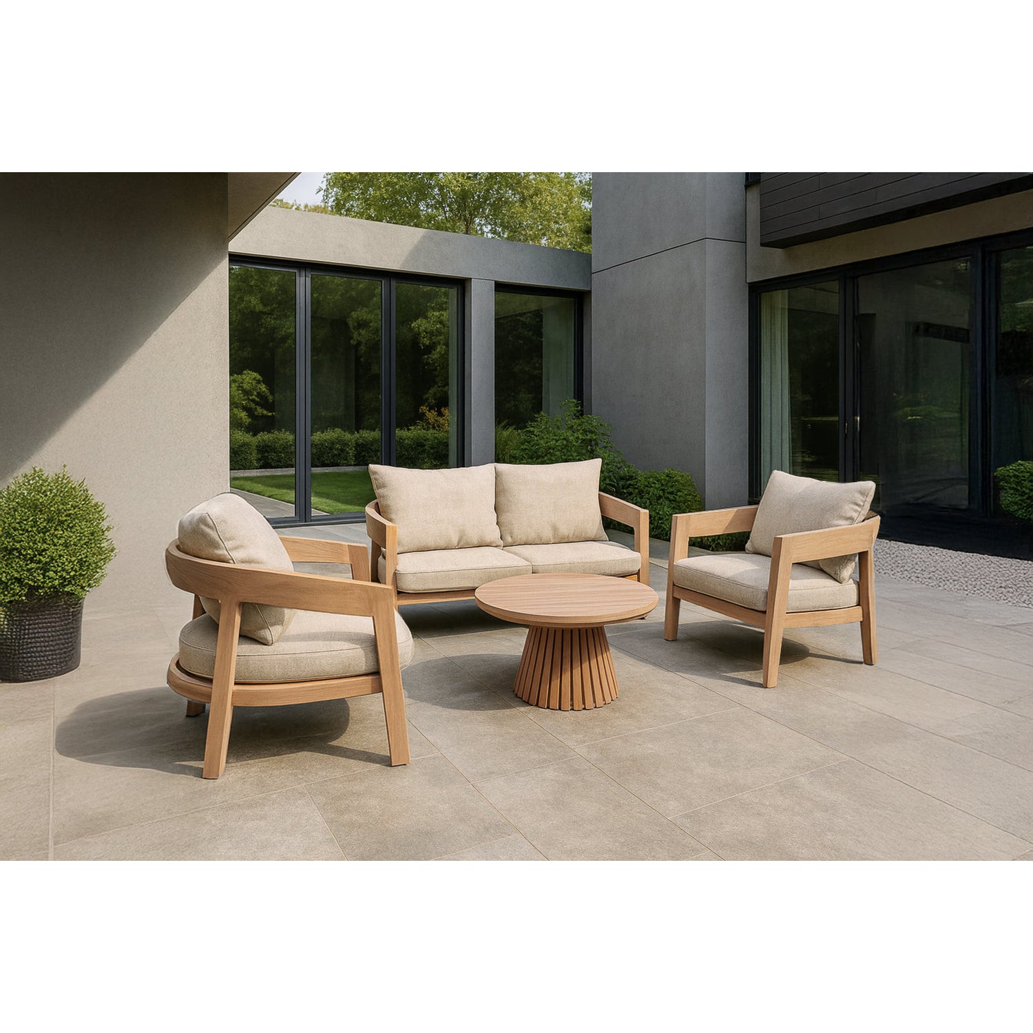 Teakhouten tuinset Bilbao: bank, twee fauteuils en tafel
