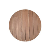 Bovenaanzicht van het teakhouten blad van de tuintafel Cindo Ø80cm