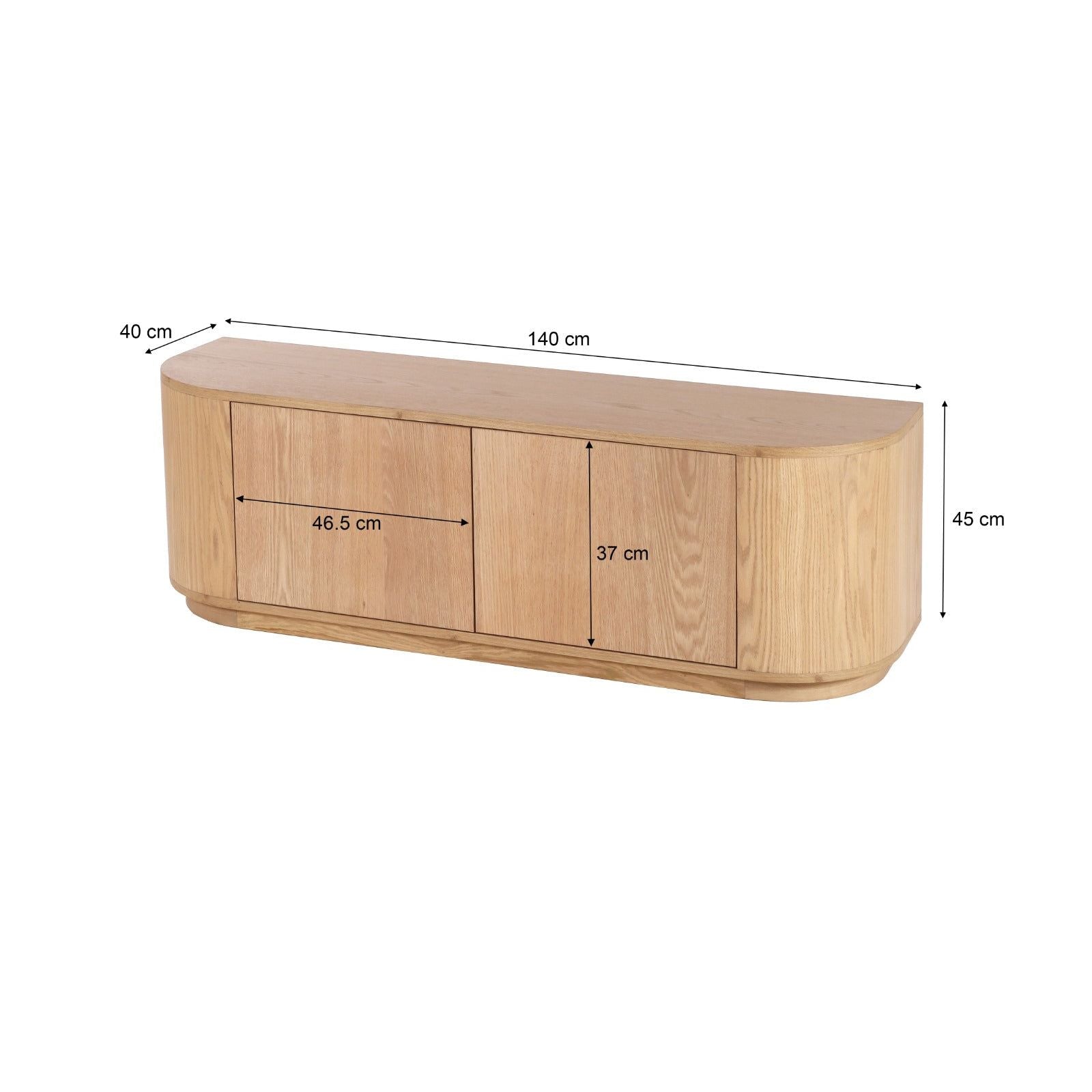 Afmetingen TV-meubel Novero 140cm: L140cm x B40cm x H45cm