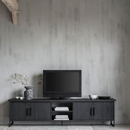 Zwart tv-meubel 140cm met twee deuren en open vakken DTP Home