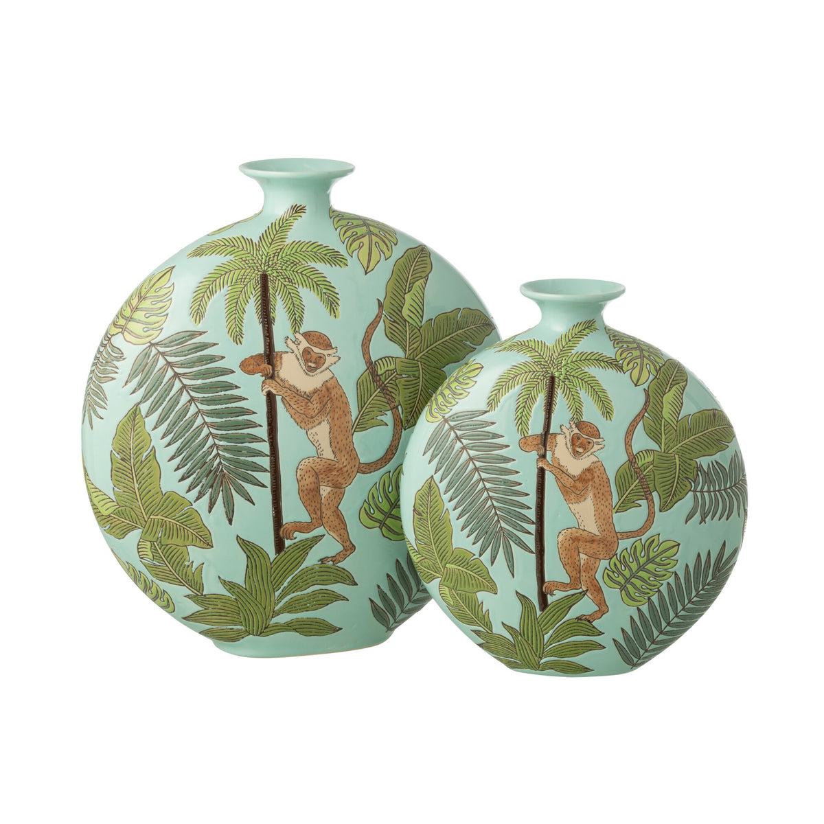 Meerkleurige vaas aap Large van J-Line, zijaanzicht van het porseleinen ontwerp