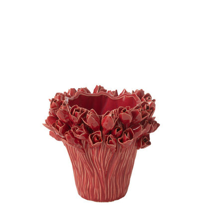 Vaas Ambrosia Keramiek Rood Small Dia20,5cmxH19cm J-Line - Vaas - J-Line - livinglovely.nl