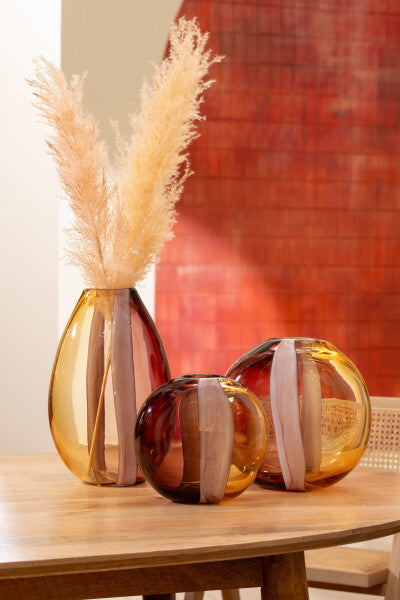 Vaas Arun Glas Bruin/Geel Medium L26xB13,5xH26cm J-Line - Vaas - J-Line - livinglovely.nl