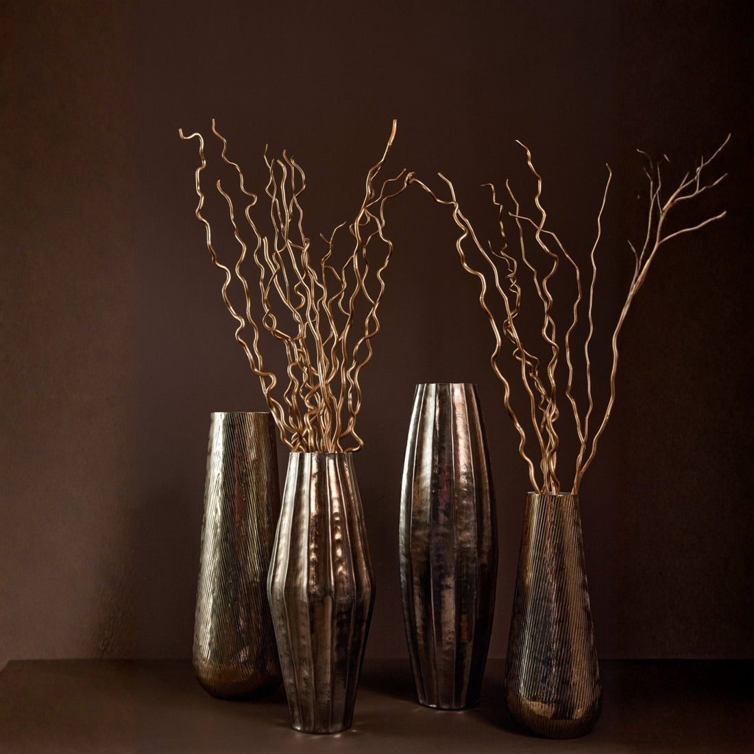 Vase Gestreift Aluminium Gold/Weiß Klein J-Line