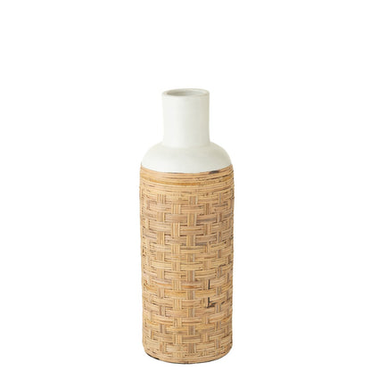 Vaas Geweven Terracotta/Ratan Wit/Naturel H75cm J-Line - Vaas - J-Line - livinglovely.nl