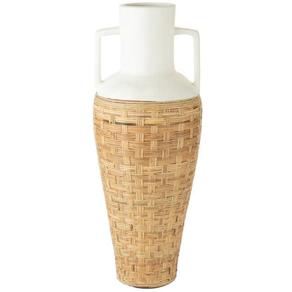 Vaas + Handvaten Geweven Terracotta/Ratan Wit/Naturel H100cm J-Line - Vaas - J-Line - livinglovely.nl