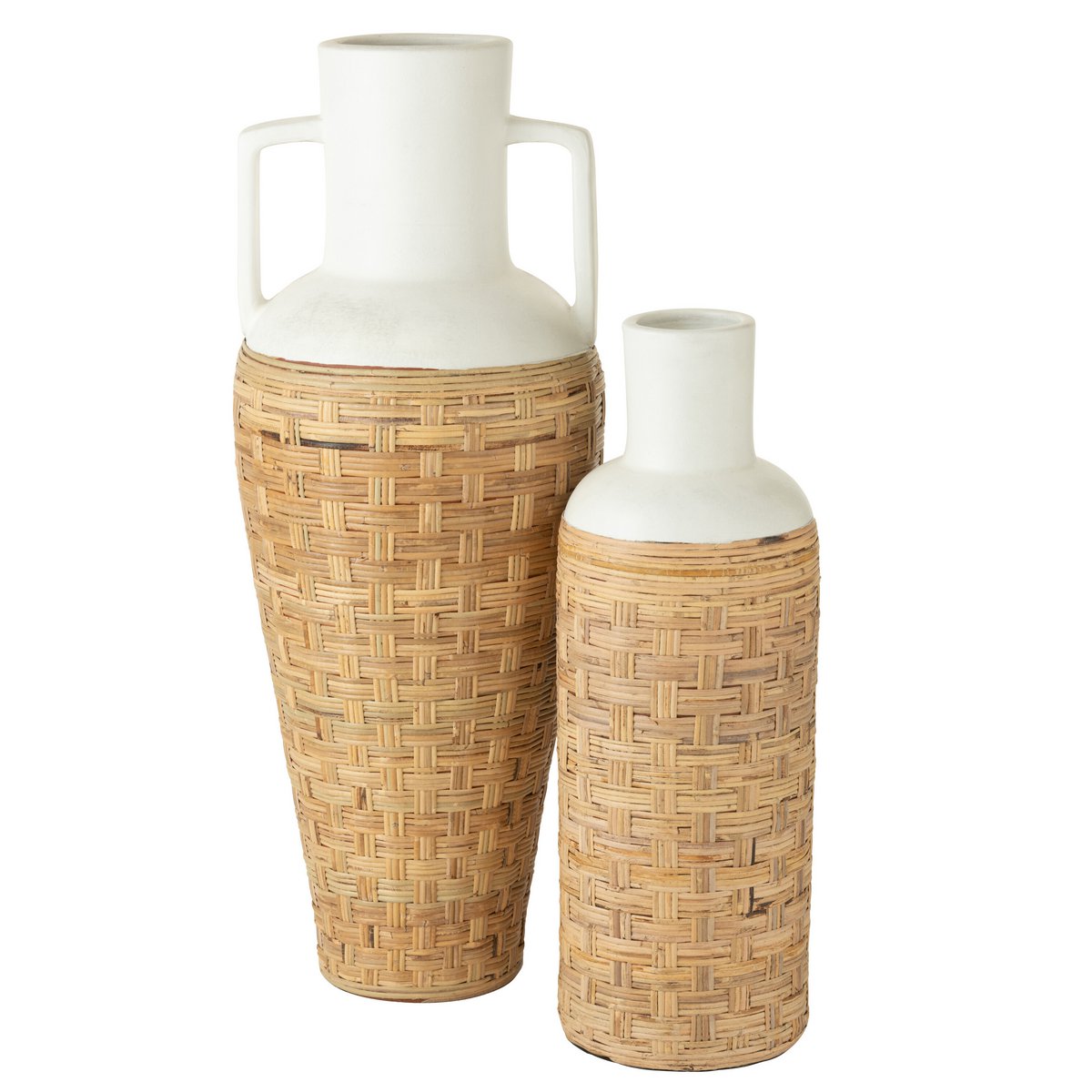 Vaas + Handvaten Geweven Terracotta/Ratan Wit/Naturel H100cm J-Line - Vaas - J-Line - livinglovely.nl