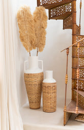 Vaas + Handvaten Geweven Terracotta/Ratan Wit/Naturel H100cm J-Line - Vaas - J-Line - livinglovely.nl