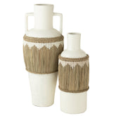 Vaas + Handvaten Motief Terracotta/Gras Wit/Naturel - Vaas - J-Line - livinglovely.nl