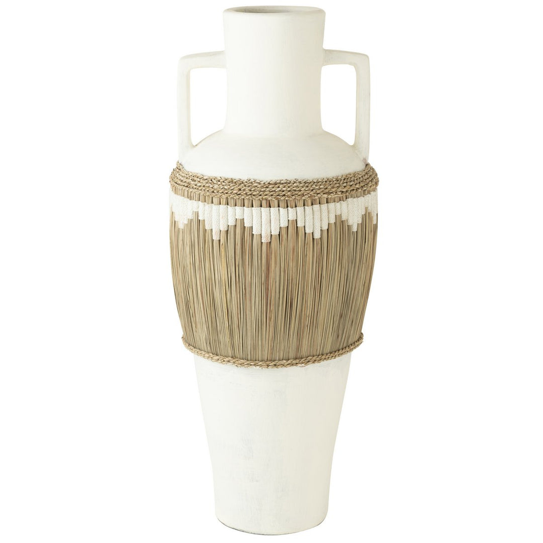 Vaas + Handvaten Motief Terracotta/Gras Wit/Naturel - Vaas - J-Line - livinglovely.nl