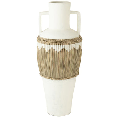 Vaas + Handvaten Motief Terracotta/Gras Wit/Naturel - Vaas - J-Line - livinglovely.nl