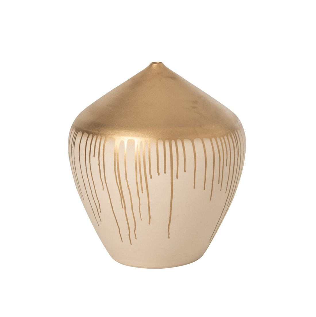 Vaas Keramiek Beige Goud Large van J-Line, bolle vaas in beige keramiek met goudkleurig accent