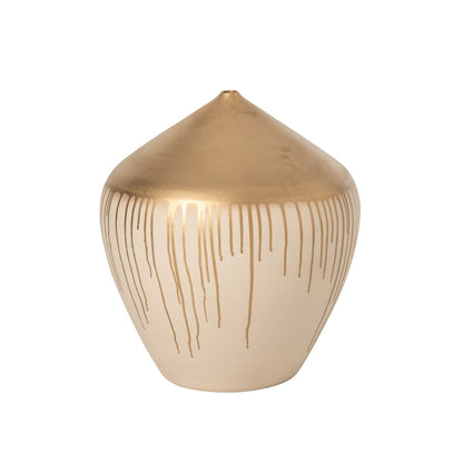 Vaas Keramiek Beige Goud Large van J-Line, bolle vaas in beige keramiek met goudkleurig accent