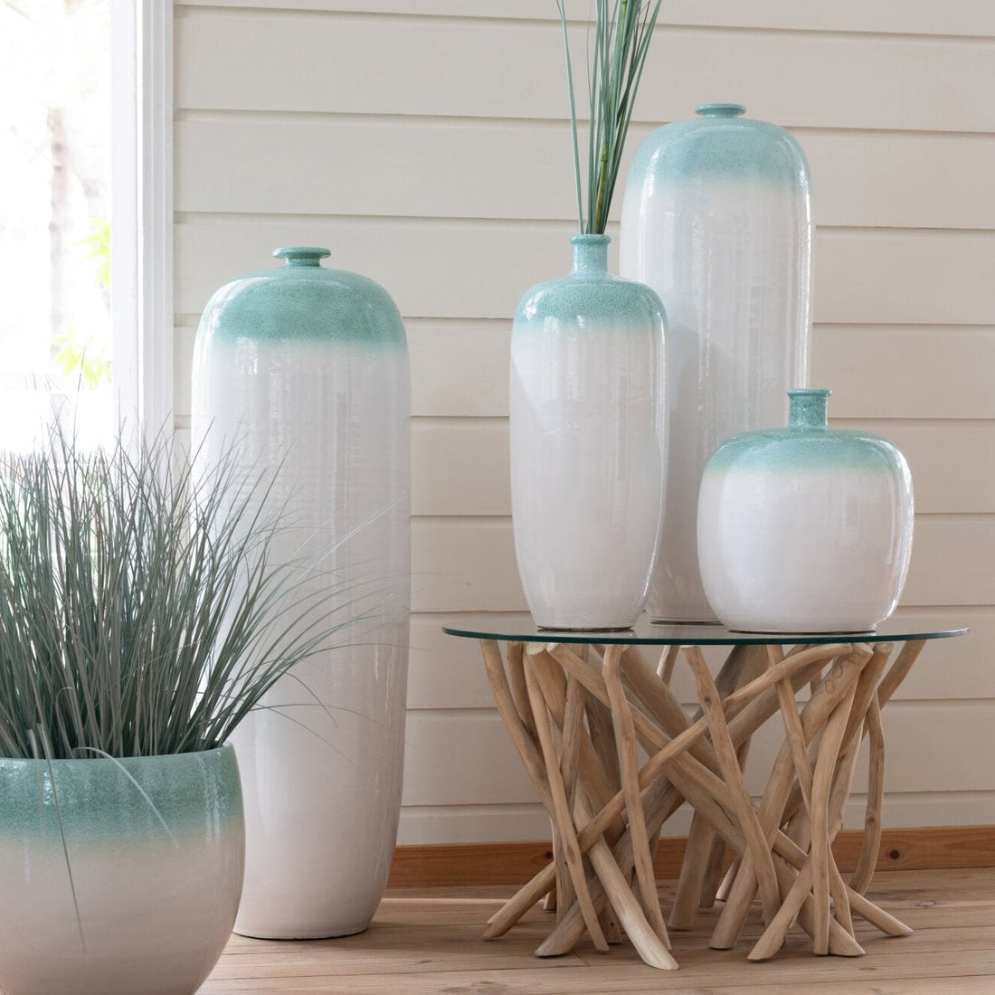 Keramikvase Mintgrün/Weiß J-Line