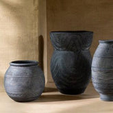 Vaas Kruik Cirkel Cement Zwart/Bruin Small - Vaas - J-Line - livinglovely.nl