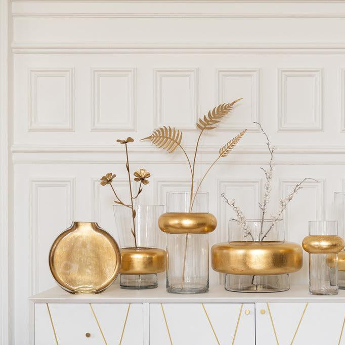 Vaas Miki Glas Transparant/Goud Large J-Line - Vaas - J-Line - livinglovely.nl