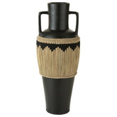 Vaas Motief+Handvaten Terracotta/Gras Zwart/Naturel - Vaas - J-Line - livinglovely.nl