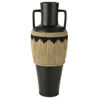 Vaas Motief+Handvaten Terracotta/Gras Zwart/Naturel - Vaas - J-Line - livinglovely.nl