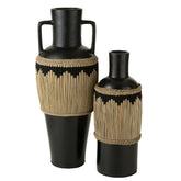 Vaas Motief+Handvaten Terracotta/Gras Zwart/Naturel - Vaas - J-Line - livinglovely.nl