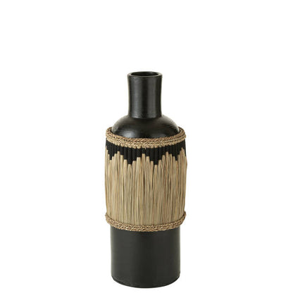 Vaas Motief Terracotta/Gras Zwart/Naturel - Vaas - J-Line - livinglovely.nl