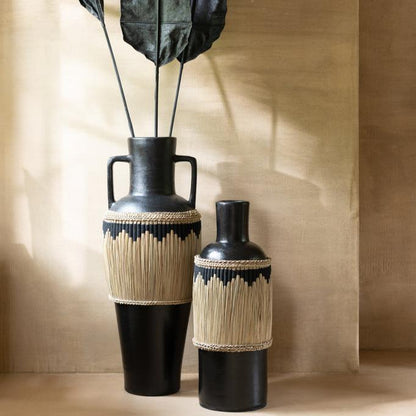 Vaas Motief Terracotta/Gras Zwart/Naturel - Vaas - J-Line - livinglovely.nl