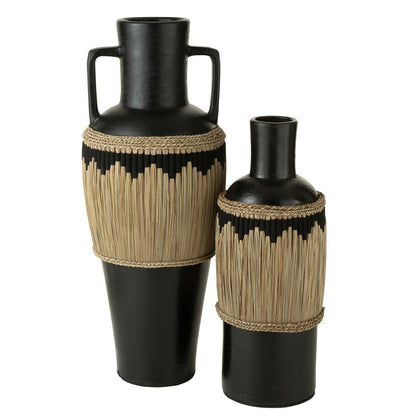 Vaas Motief Terracotta/Gras Zwart/Naturel - Vaas - J-Line - livinglovely.nl