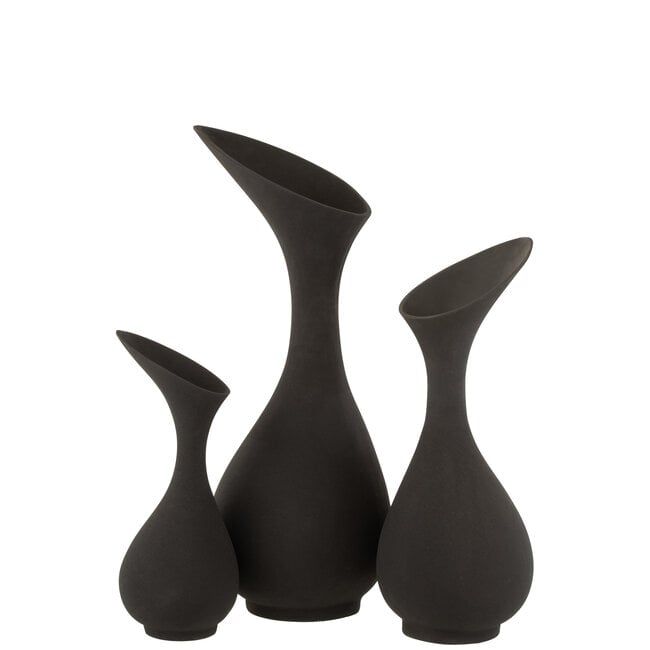 Vaas Olivia Ruw Aluminium Zwart Large - Vaas - J-Line - livinglovely.nl