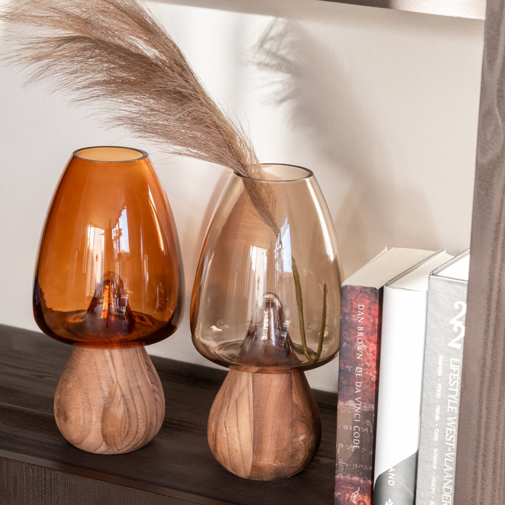 Vaas Paddenstoel Hoog Glas Caramel Ø16 J-Line - Vaas - J-Line - livinglovely.nl