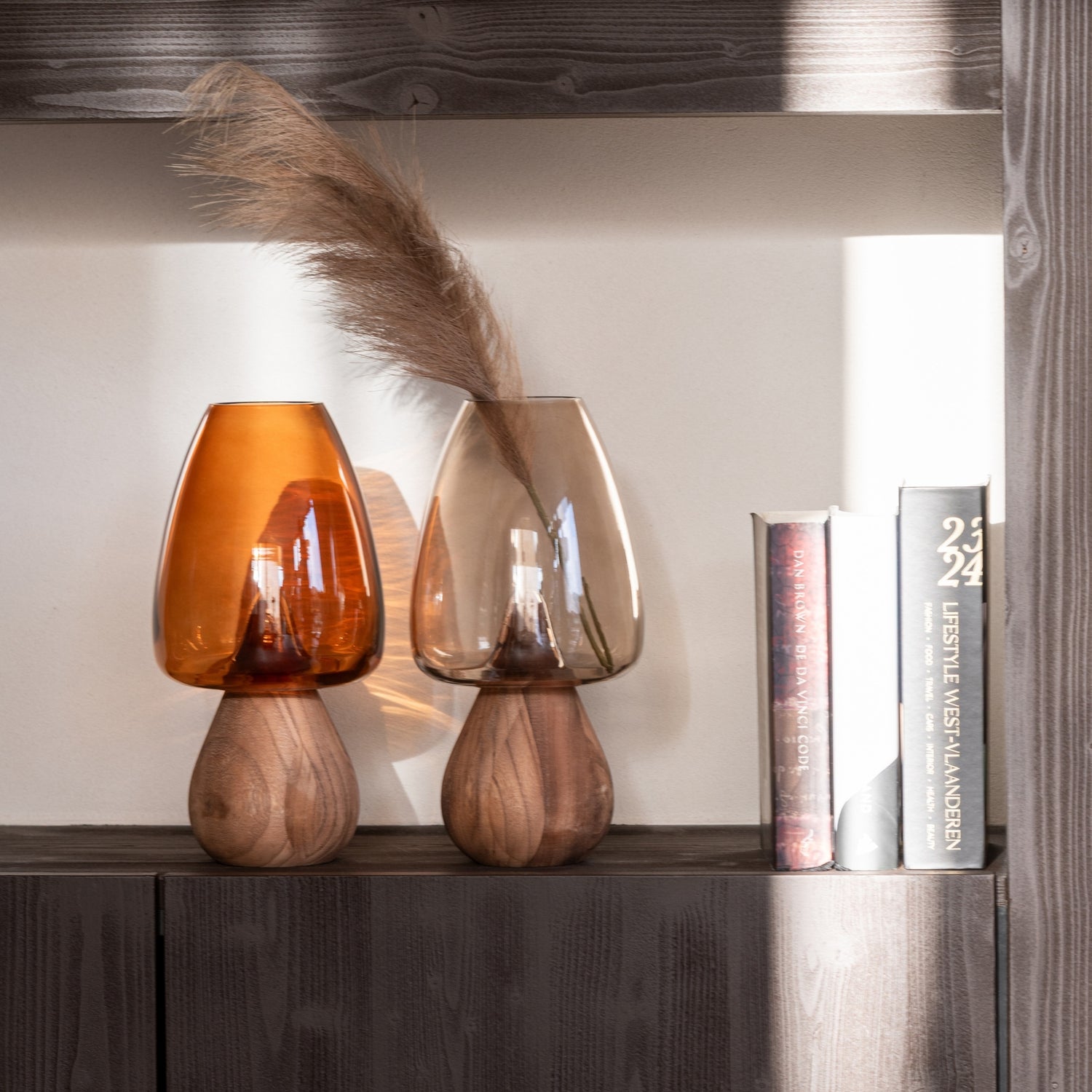 Vaas Paddenstoel Hoog Glas Caramel Ø16 J-Line - Vaas - J-Line - livinglovely.nl