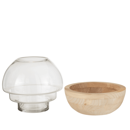 Vaas Rond Hout/Glas Lichtbruin - Vaas - J-Line - livinglovely.nl