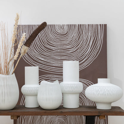 Vaas Streep Bal Glas Wit Large - Vaas - J-Line - livinglovely.nl