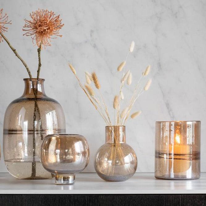 Vase Cylinder Ridge Glass Amber J-Line - Vaas - J-Line - livinglovely.nl