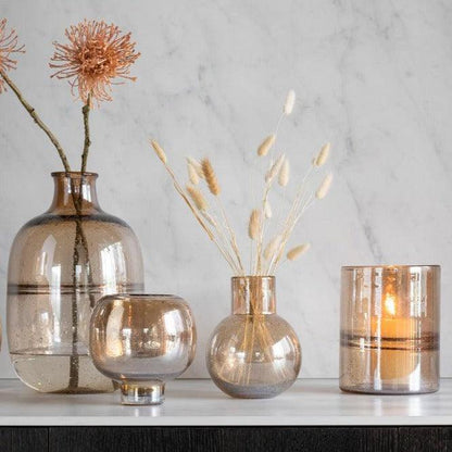 Vase Cylinder Ridge Glass Amber J-Line - Vaas - J-Line - livinglovely.nl