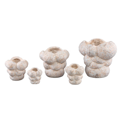 Vasilisa Cream Cement Pot Circles Rough Finish XL Dia29x27cm PTMD - Pot - PTMD - livinglovely.nl