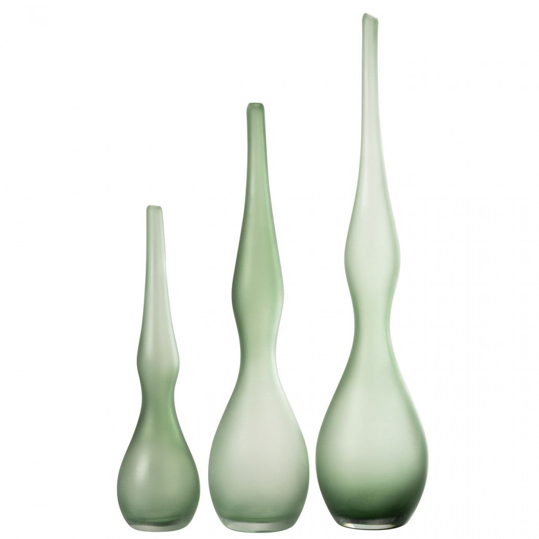 Vazen Adria Gebogen Fluit Glas Muntgroen set van 3 - Vaas - J-Line - livinglovely.nl