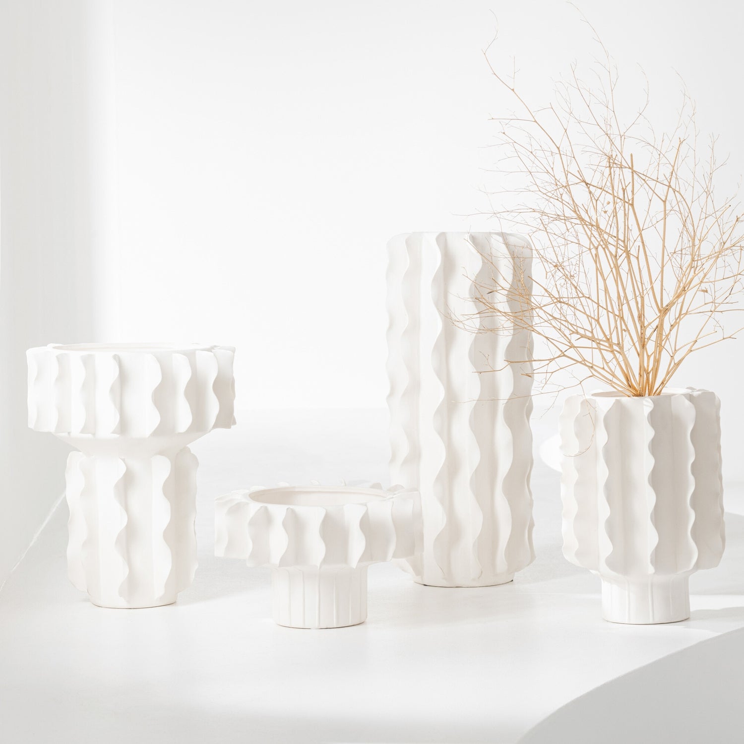 Vaas Helix Rond Keramiek Wit J-Line Set van 3