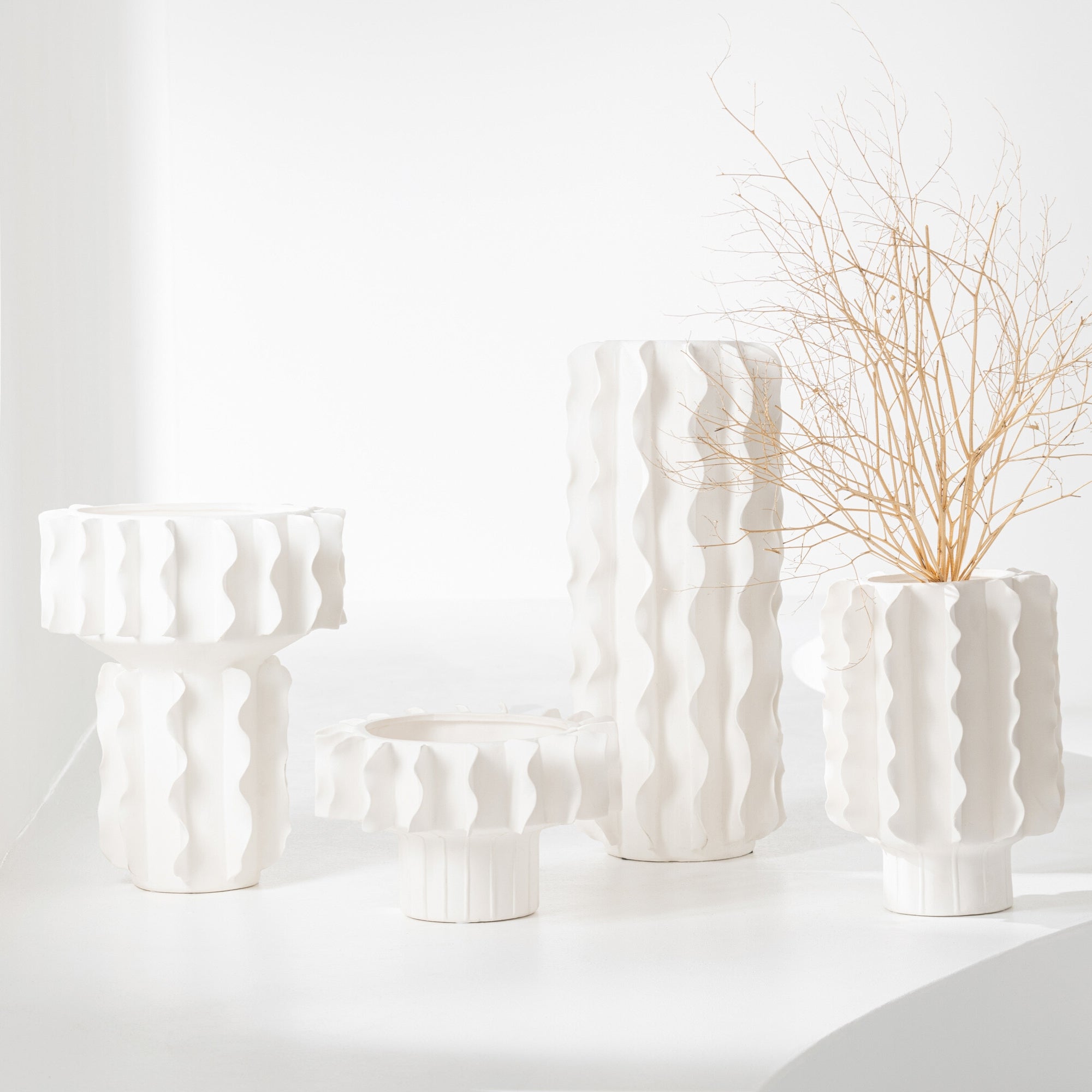 Vaas Helix Rond Keramiek Wit J-Line Set van 3