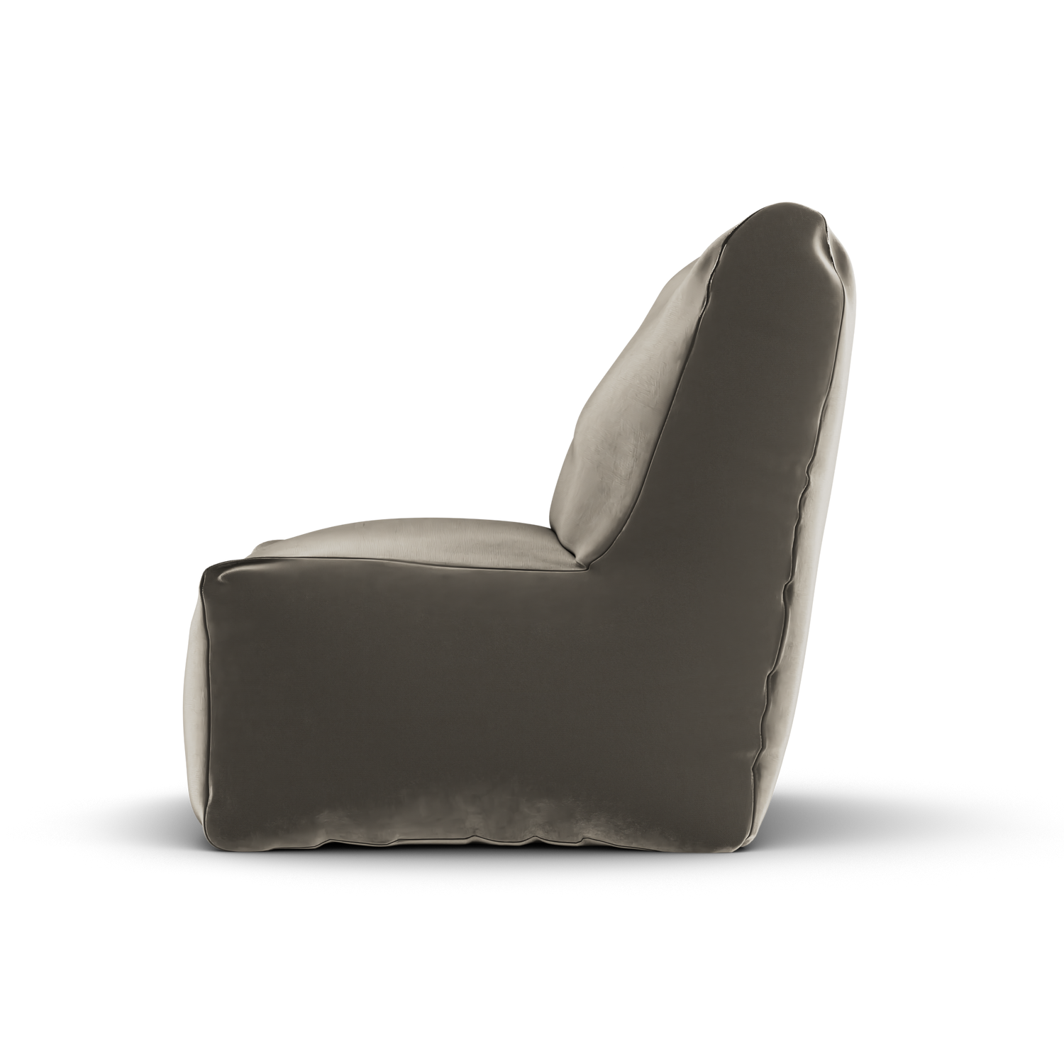 Khaki velvet Junior Lounge Seat van Laui Lounge van opzij, met rughoogte van 74 centimeter