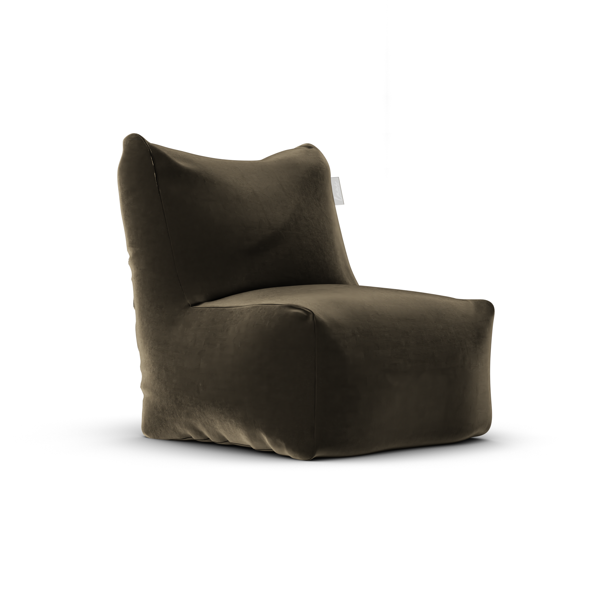 Velvet Junior Lounge Seat Taupe van Laui Lounge, compacte grijsbruine velvet loungestoel schuin van links voren