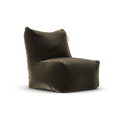 Velvet Junior Lounge Seat Taupe van Laui Lounge, compacte grijsbruine velvet loungestoel schuin van links voren