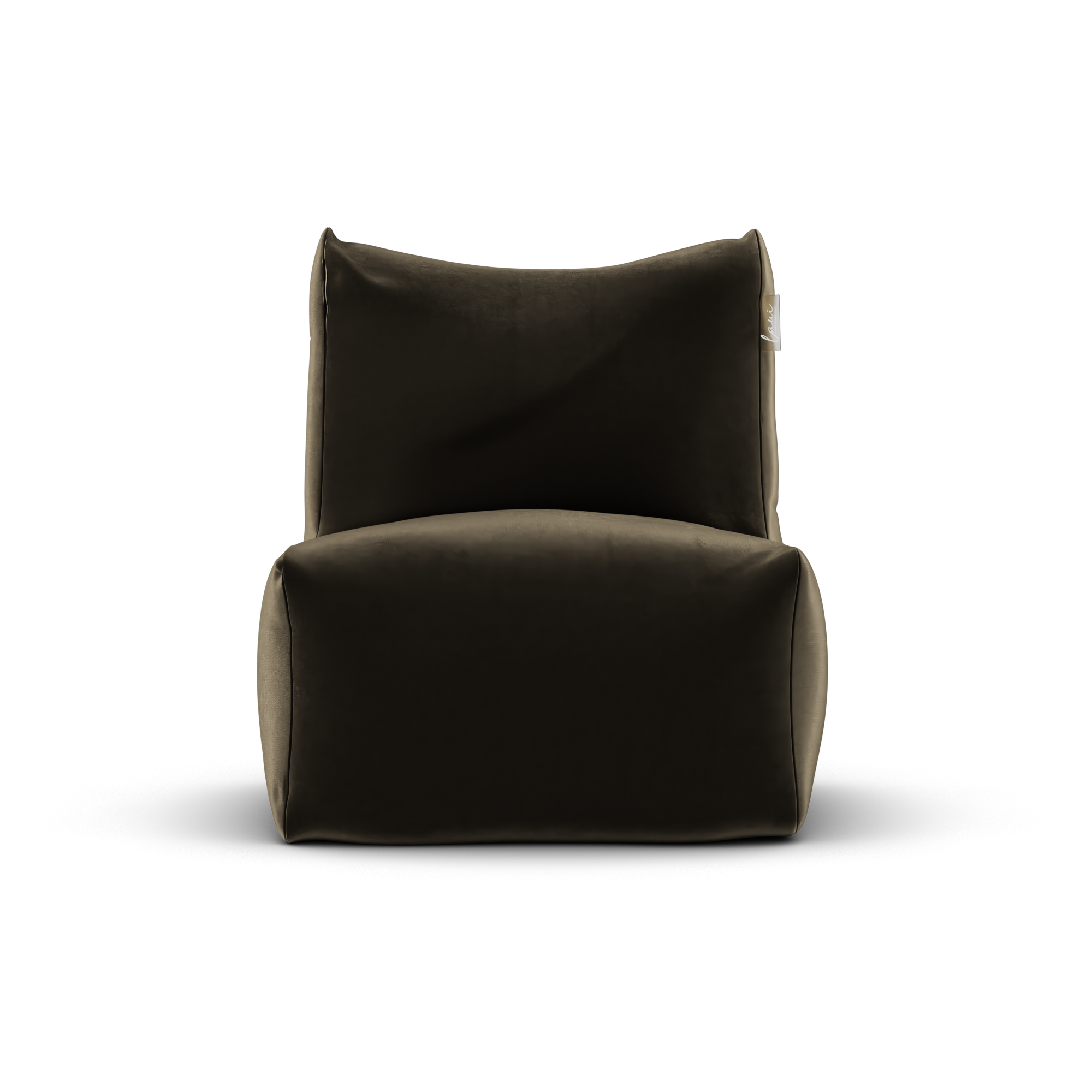 Taupe velvet Junior Lounge Seat van Laui Lounge van voren, met zitting van 68 bij 68 centimeter