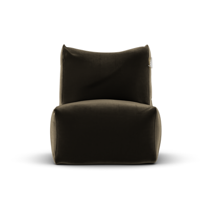 Taupe velvet Junior Lounge Seat van Laui Lounge van voren, met zitting van 68 bij 68 centimeter