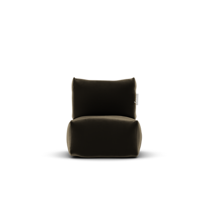 Taupe velvet kinderstoel van Laui Lounge van voren, met zitting van 48 bij 48 centimeter