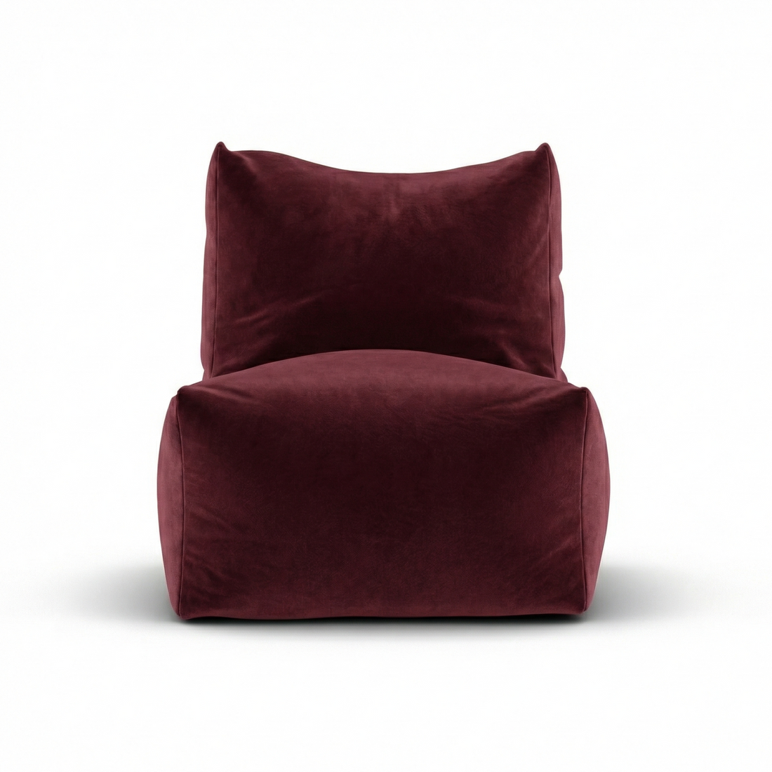 Bordeauxrode velvet loungestoel van Laui Lounge van voren, met brede zitting van 68 centimeter