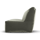 Khaki velvet loungestoel van Laui Lounge van opzij, met rughoogte van 74 centimeter
