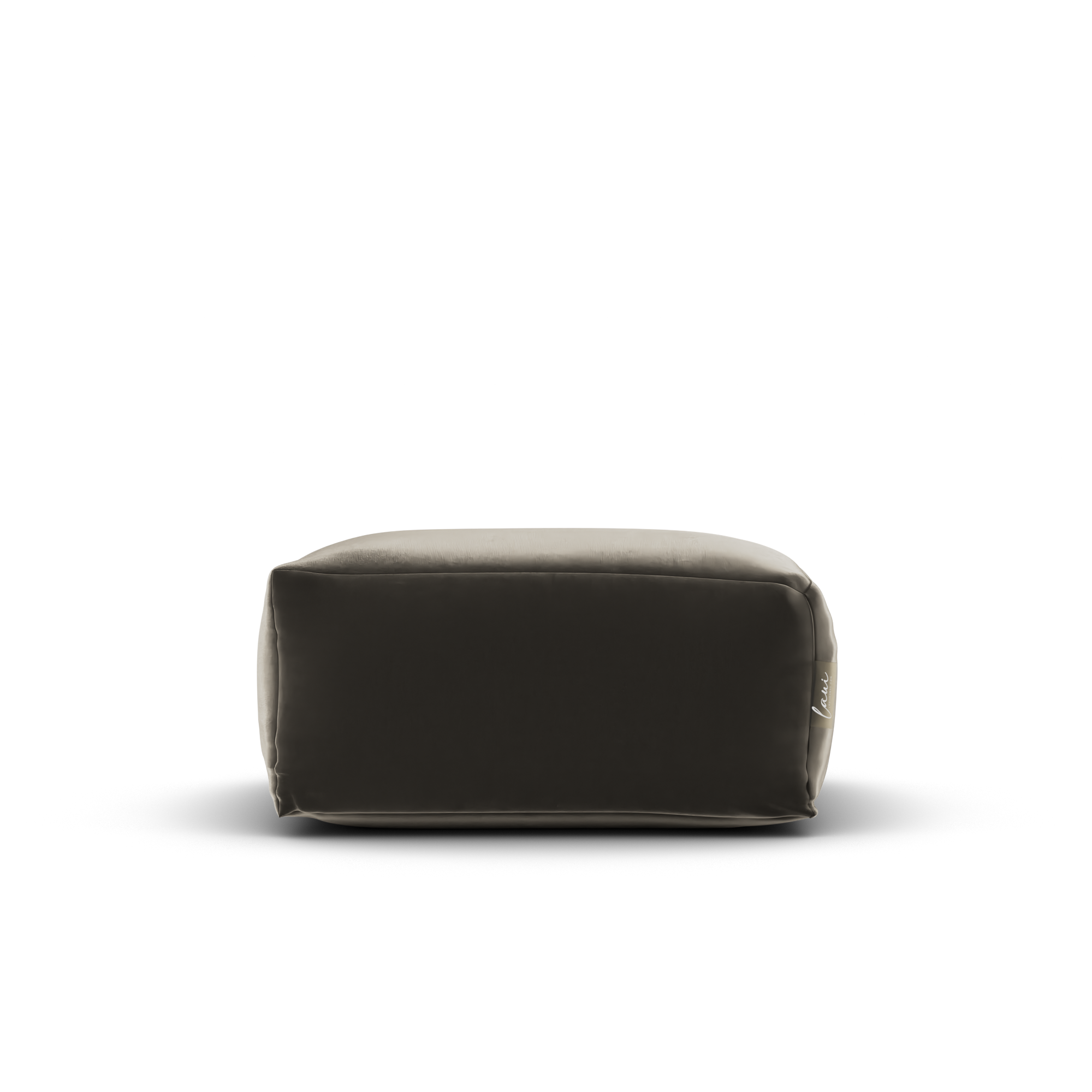 Vooraanzicht van de Velvet Square Pouf Khaki van Laui Lounge, zacht fluweel voor binnen